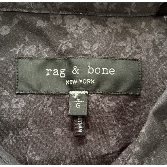 NWT Rag & Bone Mens Large Shirt Dalton Designer Button Up Black Grey Floral $248 - Picture 3 of 10